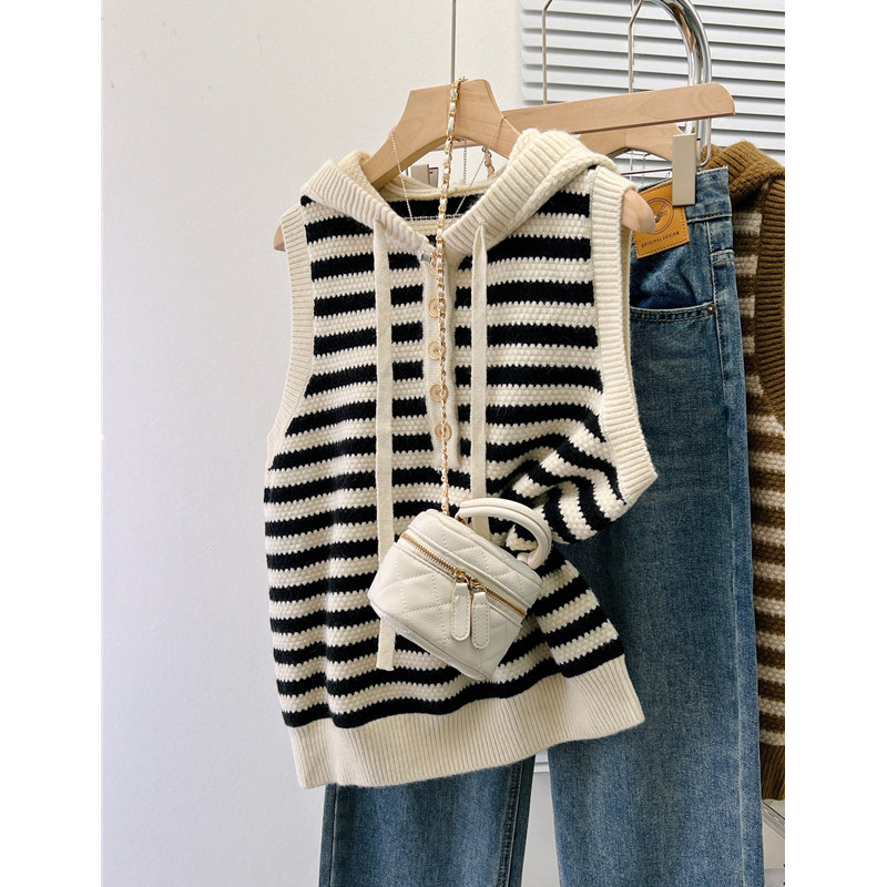 特大大码300斤条纹撞色连帽马甲