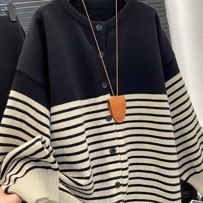大码300斤条纹撞色毛衣针织开衫