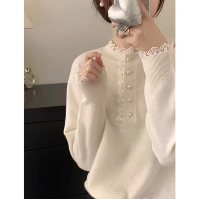 特大码300斤蕾丝拼接花边针织衫