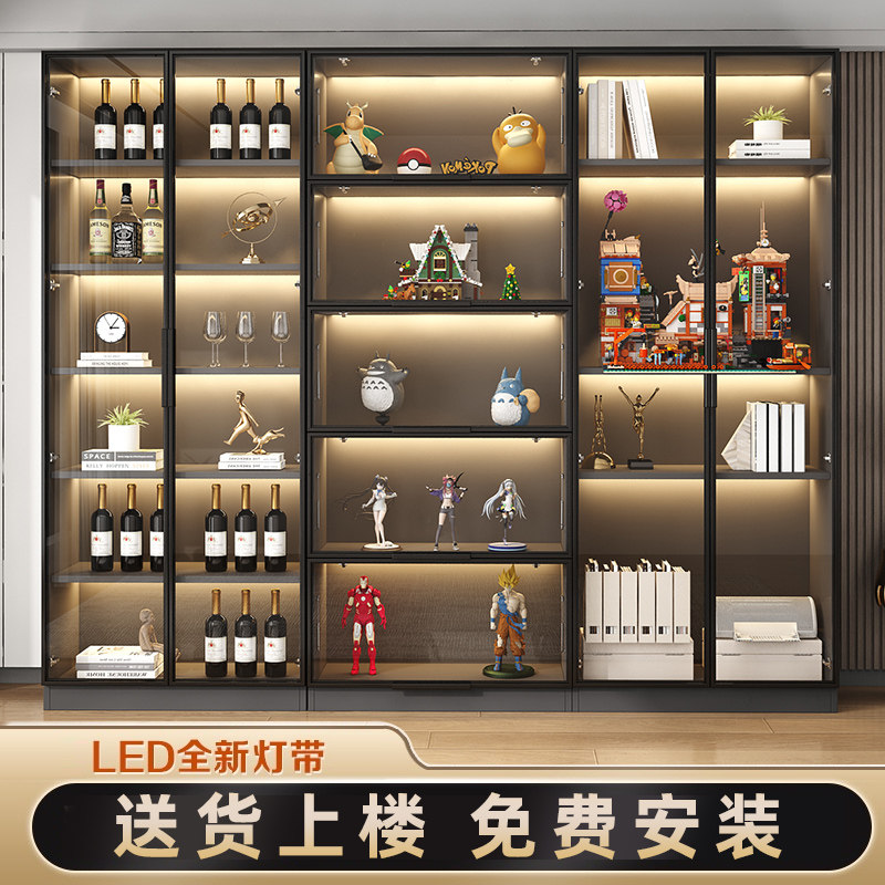 书柜家用落地玻璃门酒柜手办储物柜子轻奢儿童玩具柜书柜书架一体