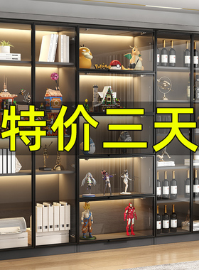 定制手办柜带玻璃门整墙防尘书架轻奢乐高模型展示陈列家用客厅柜