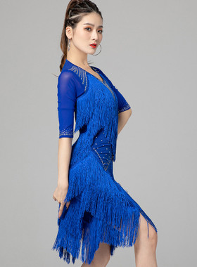 拉丁舞裙新款国标舞表演出服女成人伦巴恰恰比赛跳舞性感流苏裙