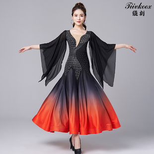 摩登舞裙女新款拉丁舞国标舞交际舞华尔兹渐变大摆裙练习表演服