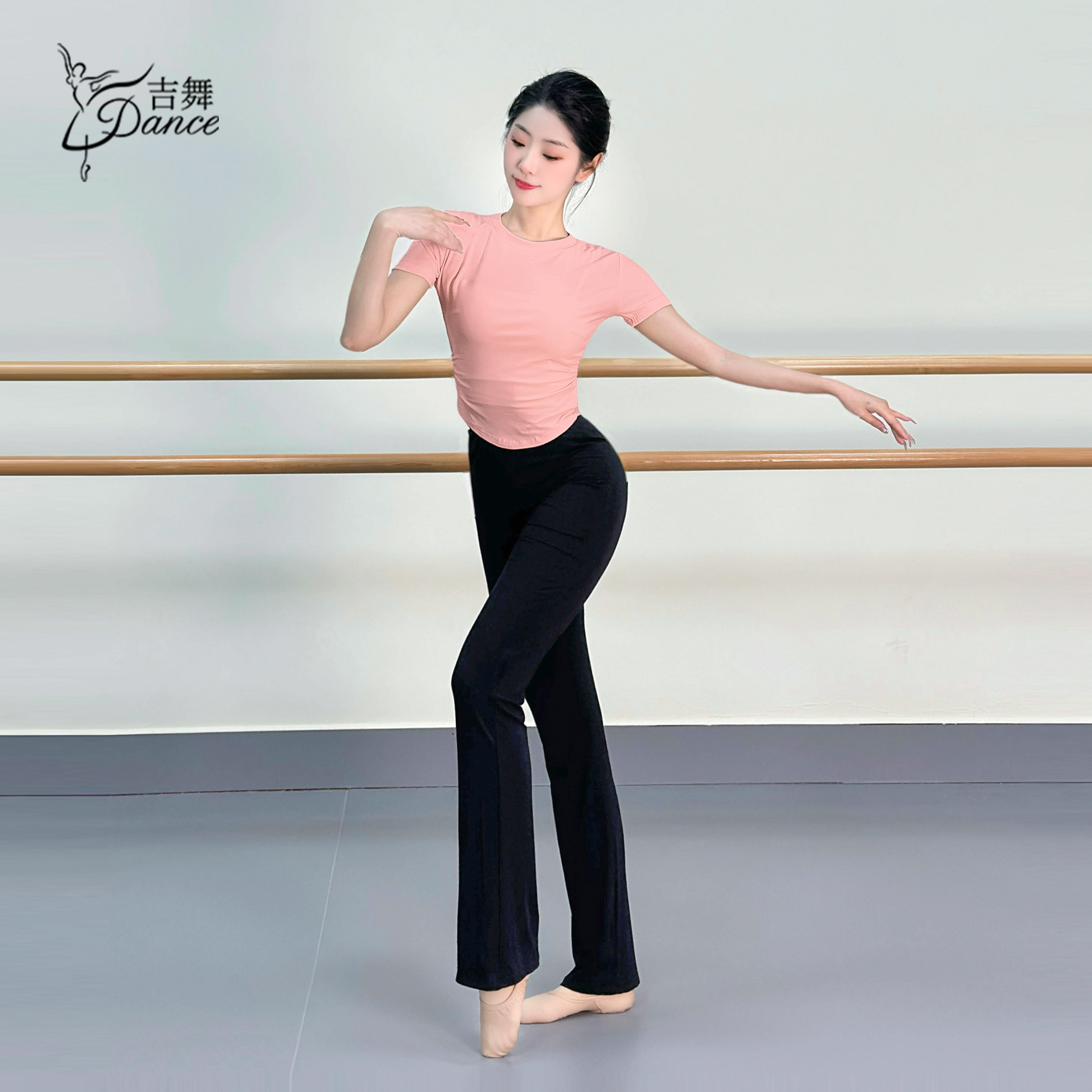 吉舞粉色舞蹈服短袖上衣