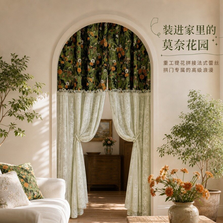 拱形门帘免打孔轻奢装饰纱帘子图片