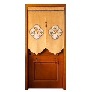 柿柿如意中式门帘过年装饰帘风水帘卧室厨房遮挡帘绒面刺绣隔断帘