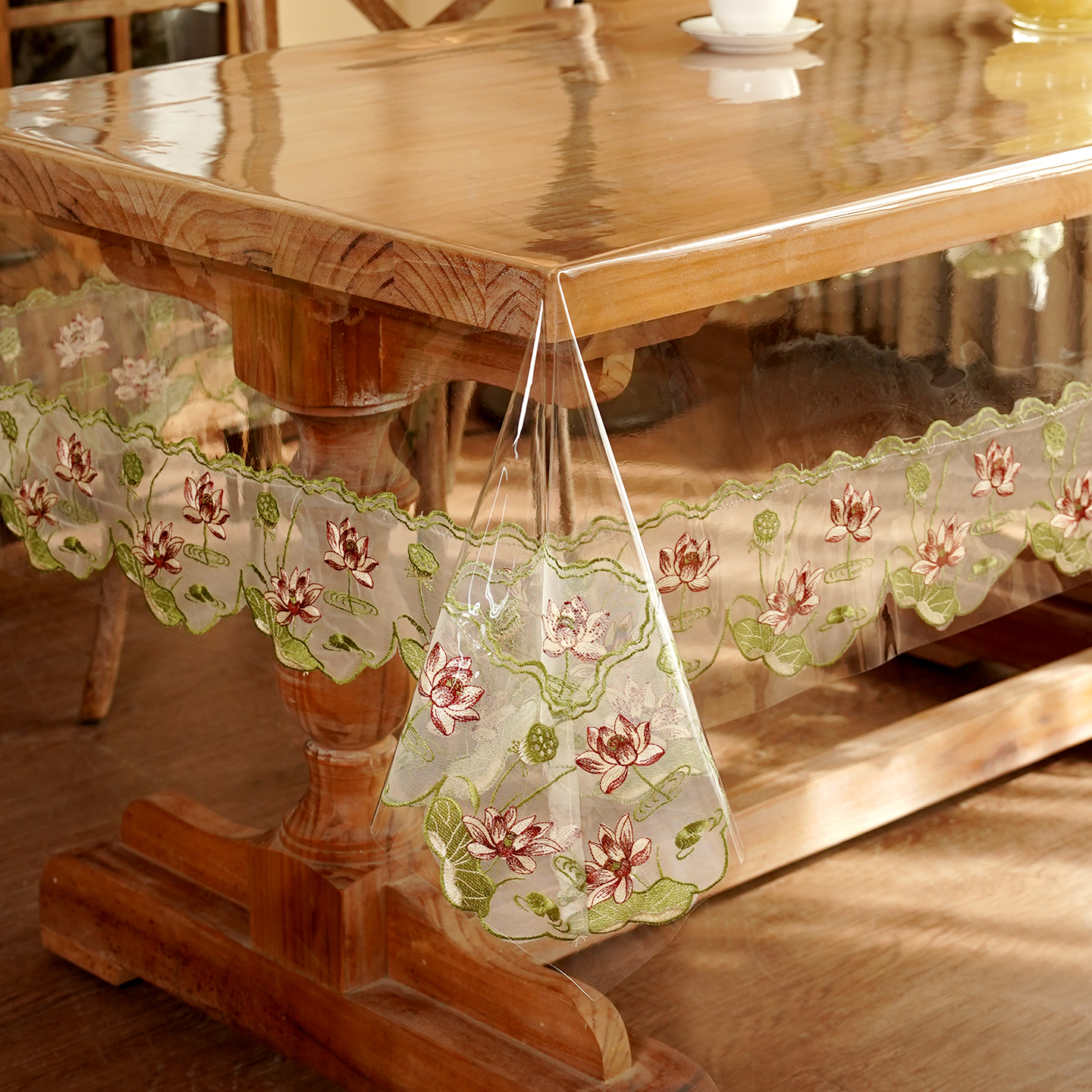 新中式刺绣PVC茶几防水防油桌布