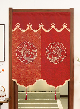 新中式红色门帘房间卧室半帘卫生间装饰隔断帘遮挡帘子免打孔挂帘