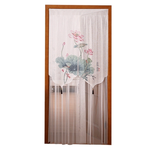 门帘隔断帘荷花禅意风水帘家用卧室遮挡帘子房间厨房卫生间免打孔