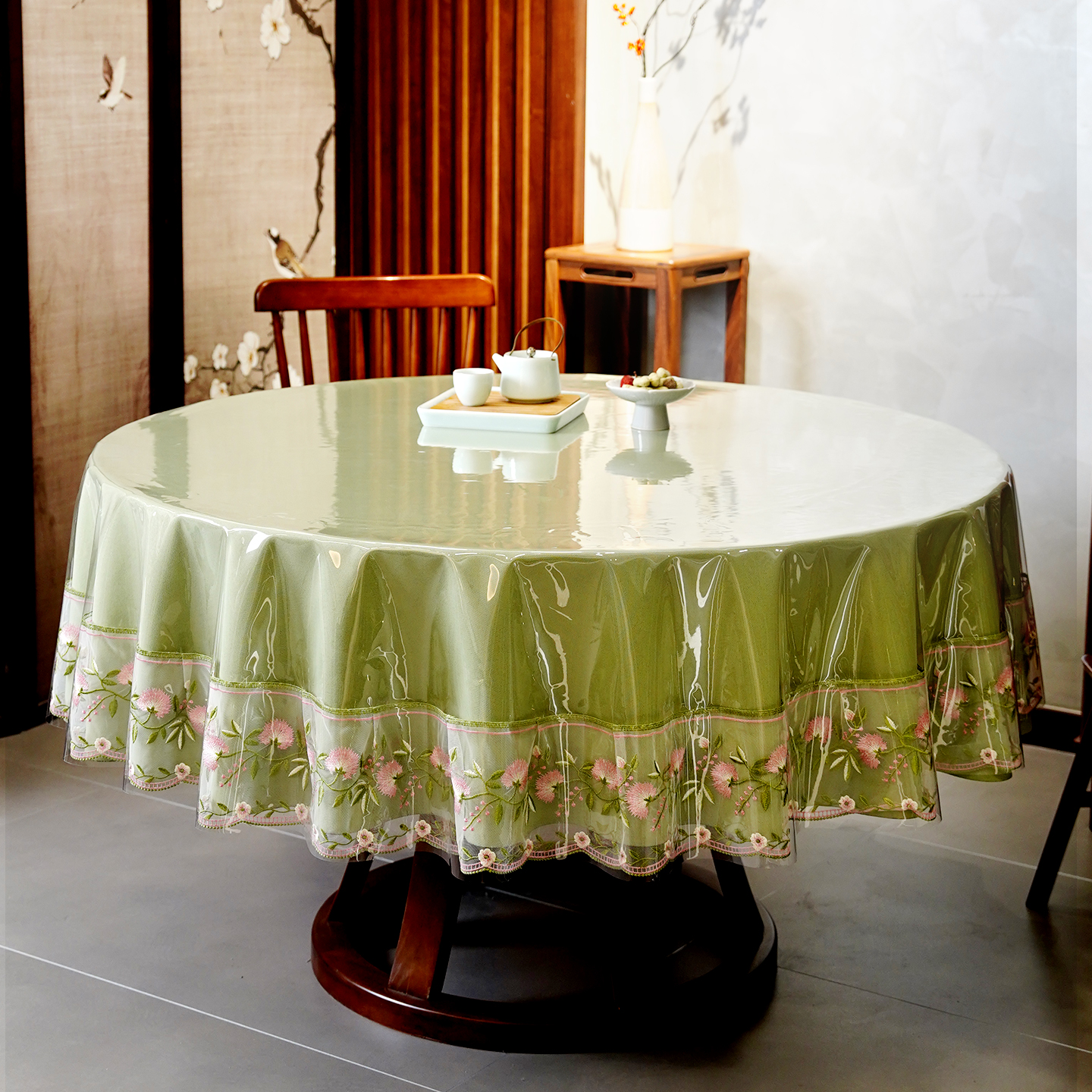 防水防油免洗刺绣家用大圆餐桌布