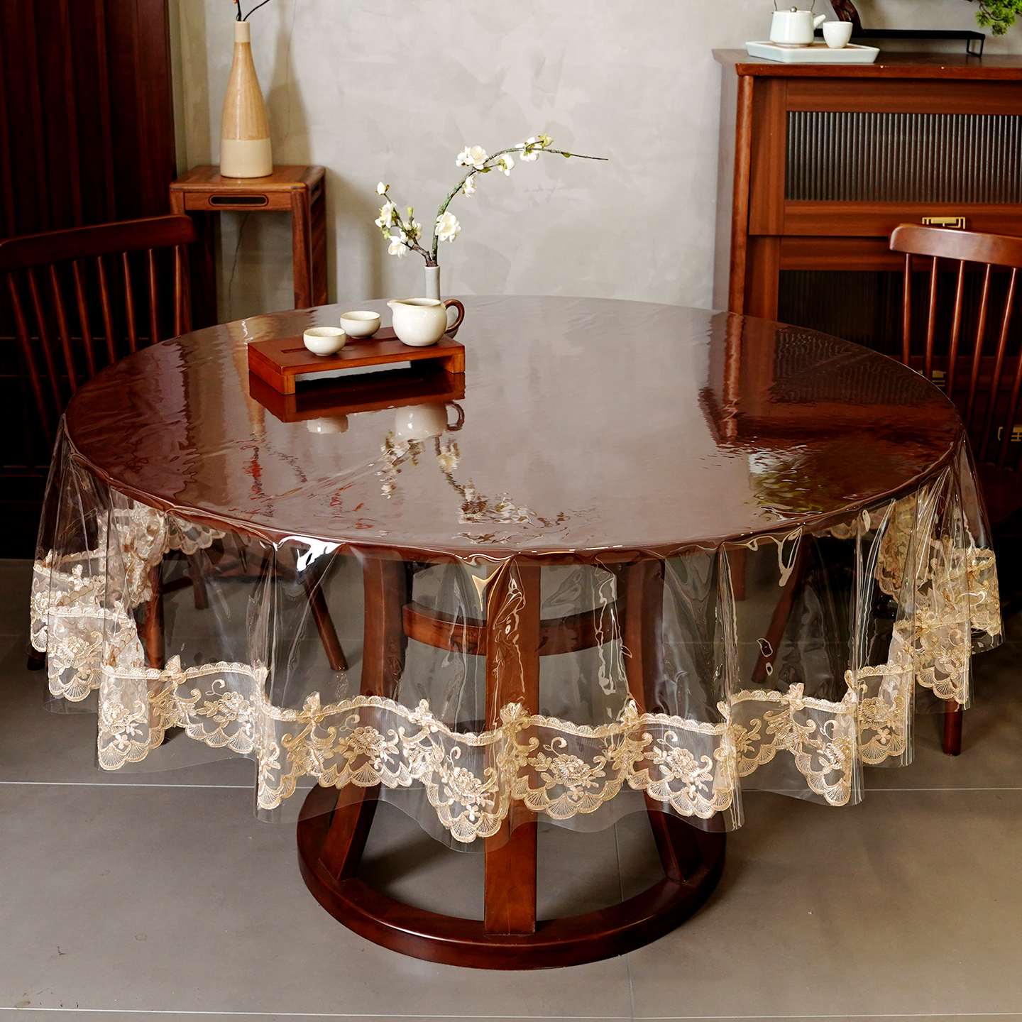 香槟色pvc蕾丝家用防油桌布