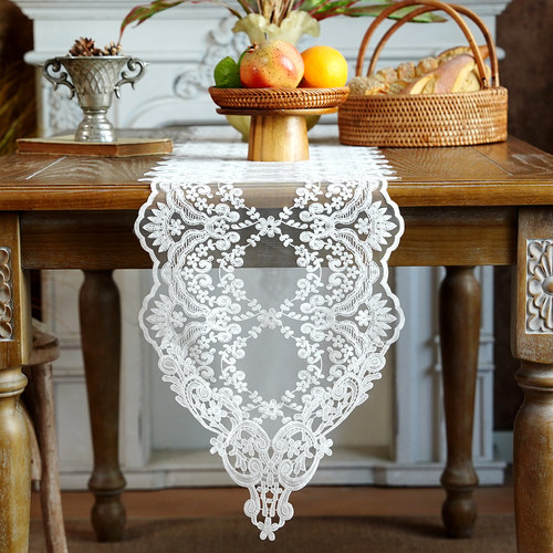 复古蕾丝桌旗氛围感尖角长条桌布