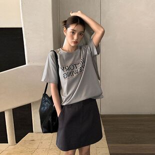 圆领 字母女装 十三行印花韩版 新款 春季 休闲71649MOXIT恤短袖