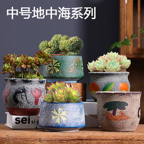 中号地中海多肉花盆红陶老桩盆
