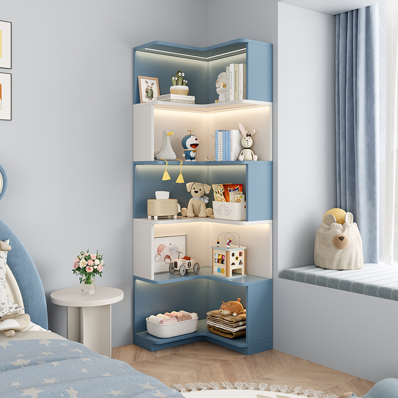 儿童家用书柜靠墙一体q书架置物架学生卧室拐角学习落地柜实木定