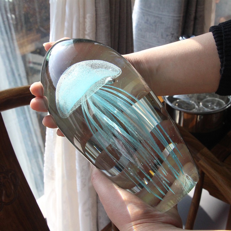 博山琉璃夜光水母l球乔迁装饰办公室客厅玄关酒柜摆件送礼品纪念