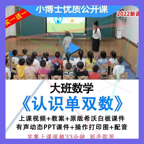 幼儿园优质公开课大班数学认识单双数教案视频希沃课件PPT10以内.
