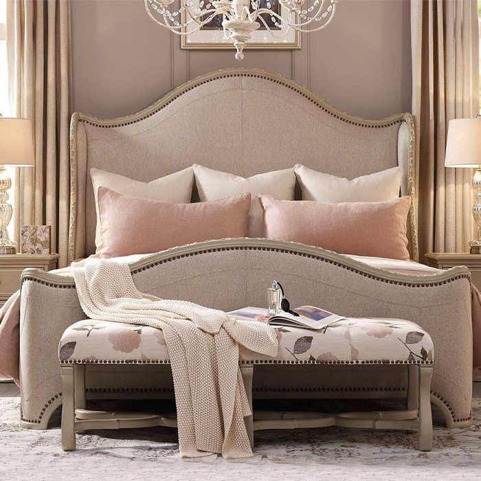 美克art美式夏图耳翼床实木床法式轻奢公主床复古雕花双人婚床