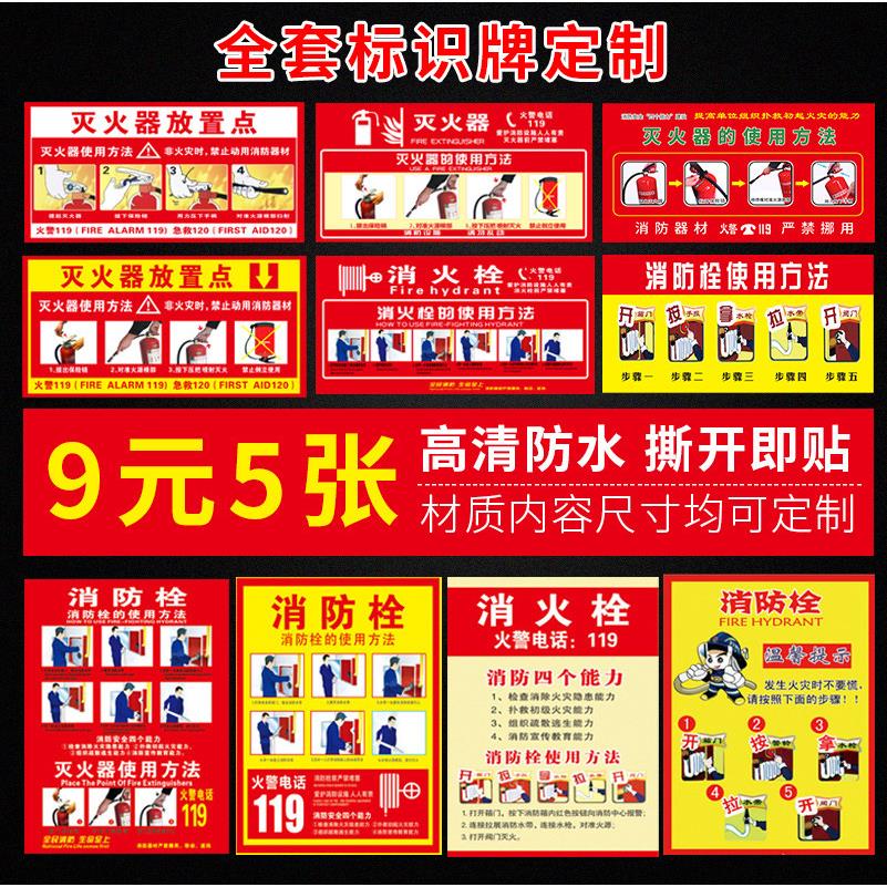 消火栓标识牌灭火器使用方法说明提示贴纸灭火器放置点指示贴禁止吸烟严禁烟火安全警示标志标示牌子墙贴定做