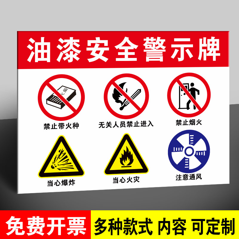油漆安全警示牌油漆房安全标识牌喷漆作业安全告知牌提示牌油漆存放处储存室仓库严禁烟火禁止吸烟验厂标志牌
