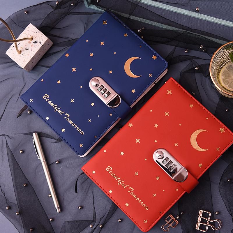 A5复古星星密码本带锁日记本创意笔记本子学生手账记事本