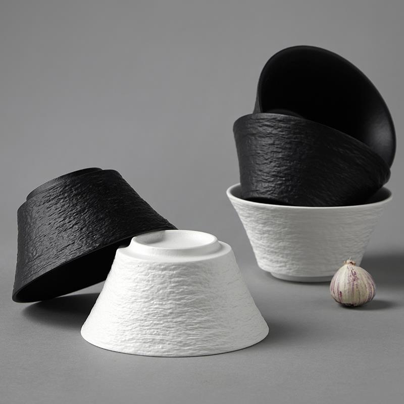 61K3浮雕岩石纹餐具套装吃饭碗单个米饭碗陶瓷碗家用2024