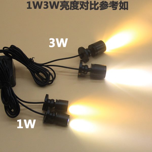 usb一拖二3W迷你可粘贴LED小射灯5V手办模型展柜鱼缸聚光彩色射灯