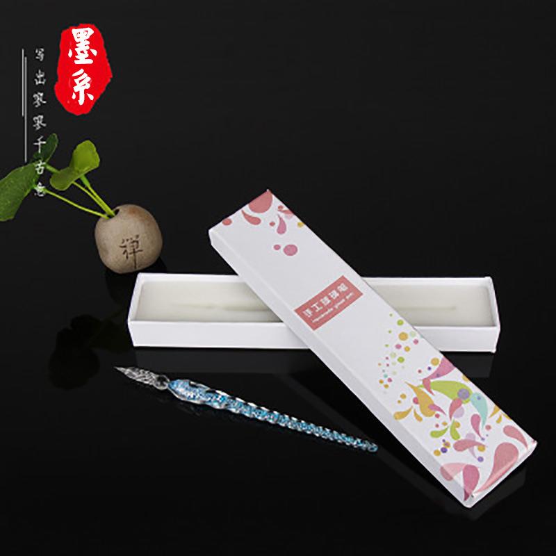 工厂 创意礼品笔 玻璃蘸水笔 银箔闪粉圆头玻璃笔礼盒 玻璃笔