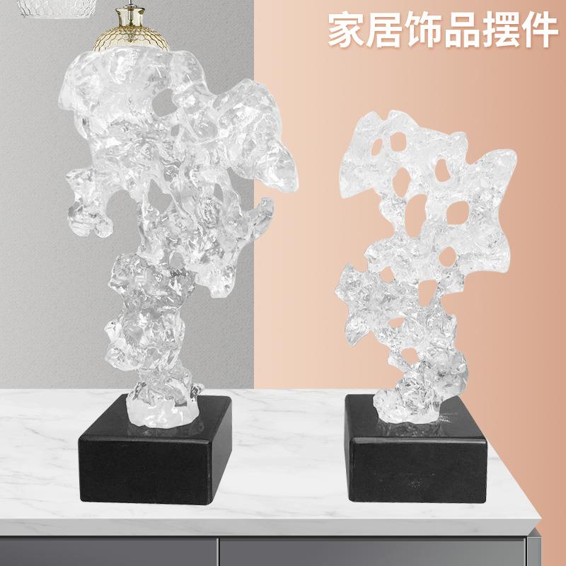 创意透明太湖石摆件新中式风格树脂抽象雕塑摆件软装桌面家居饰品