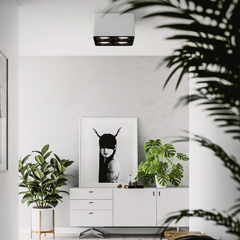 新品四头led明装式筒灯方形客厅中间吸顶射灯代替主灯免开孔cob斗