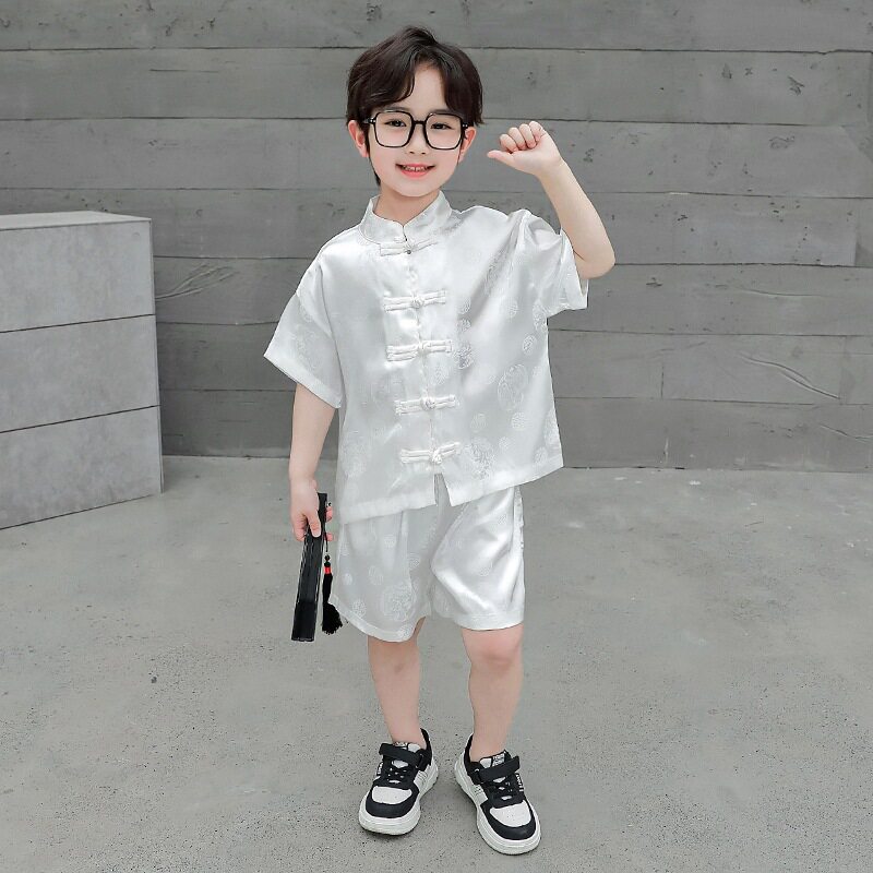 新中式男童汉服改良夏装套装宝宝周岁礼服中国风儿童唐装夏季薄款