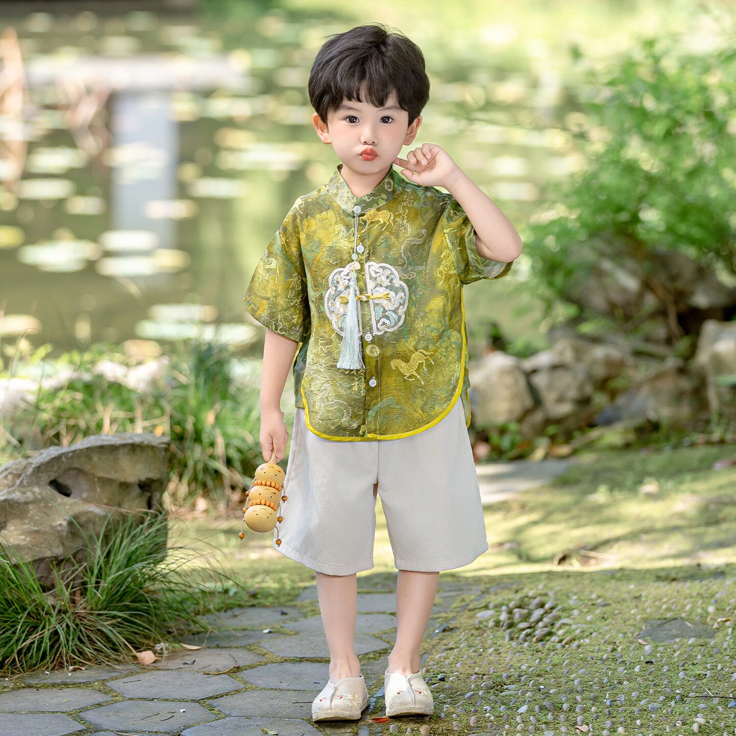 男童汉服套装新中式唐装刺绣2026夏新款周岁男宝礼服中国风表演服