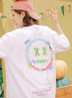 mbd小恶魔笑脸2026夏季新款潮牌印花短袖T恤男女同款宽松情侣半袖