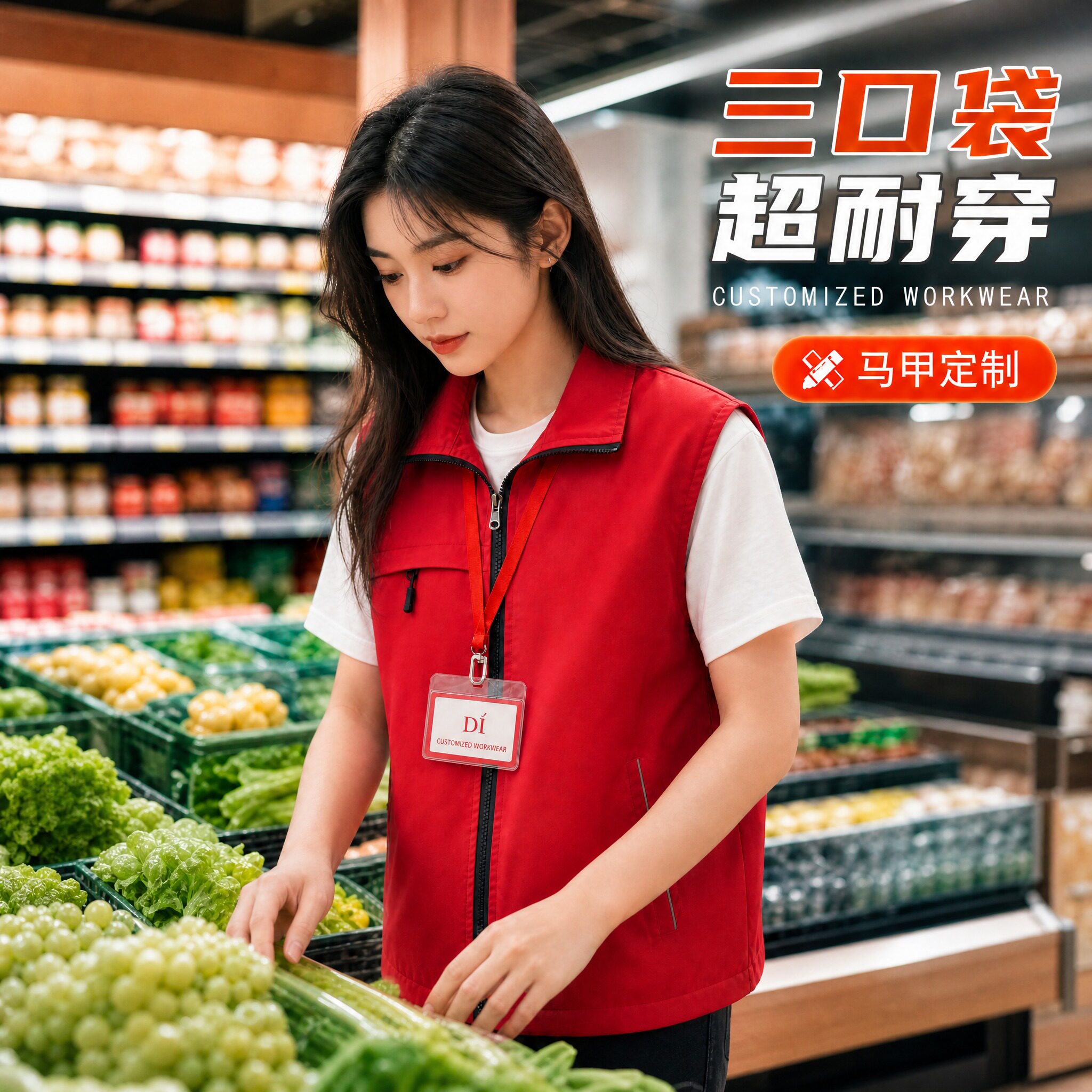 超市商场定制logo多口袋马甲背心图片