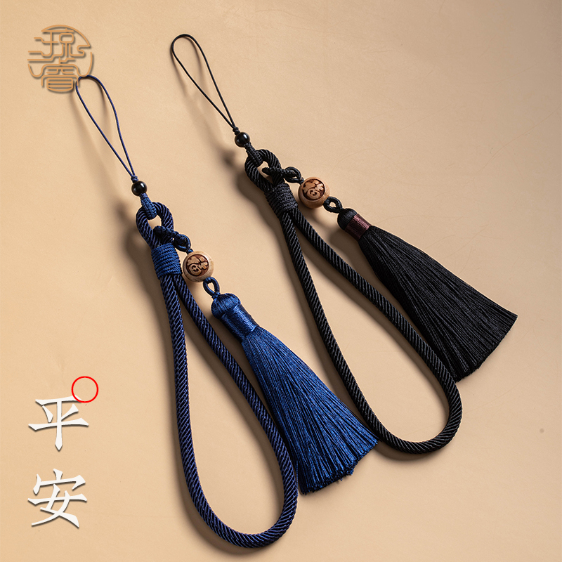 本命年红色手机链木珠流苏穗子