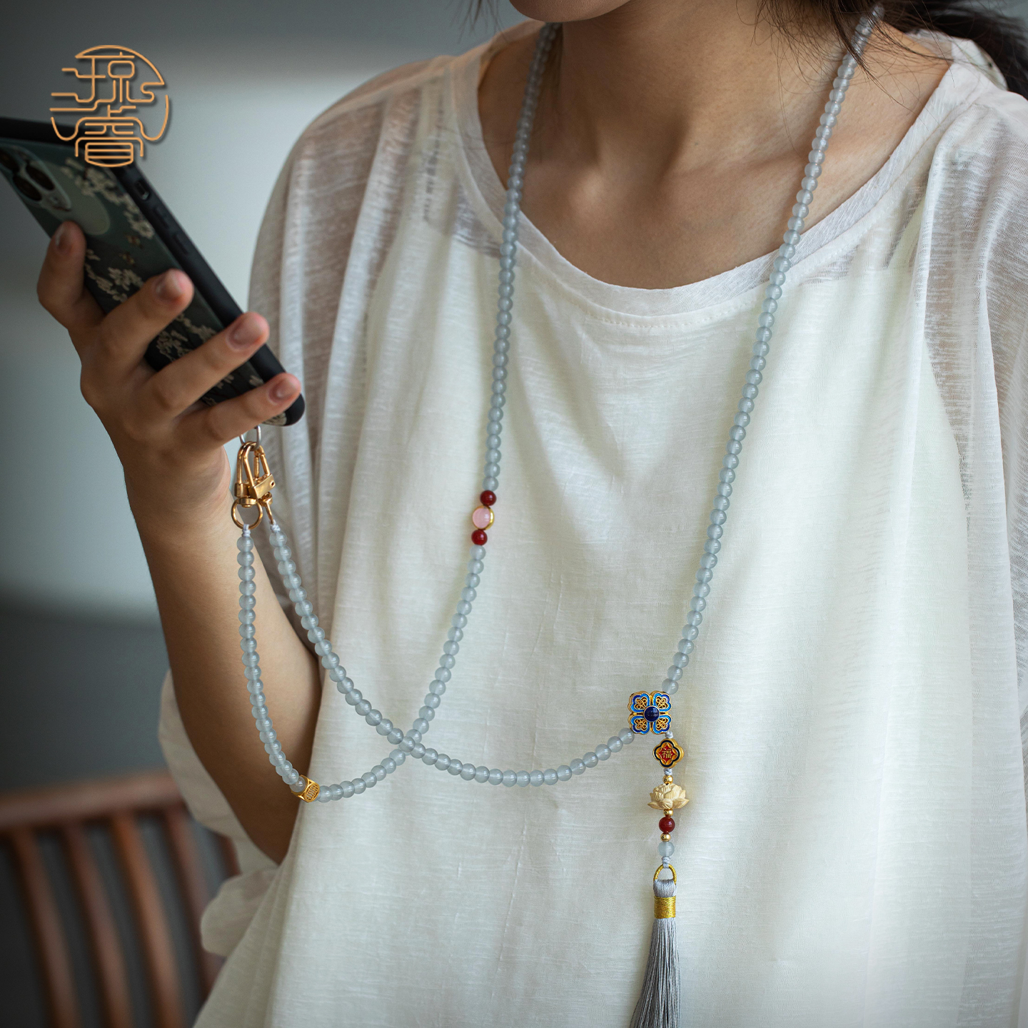 新款琉璃手机斜挎挂绳手机链可背