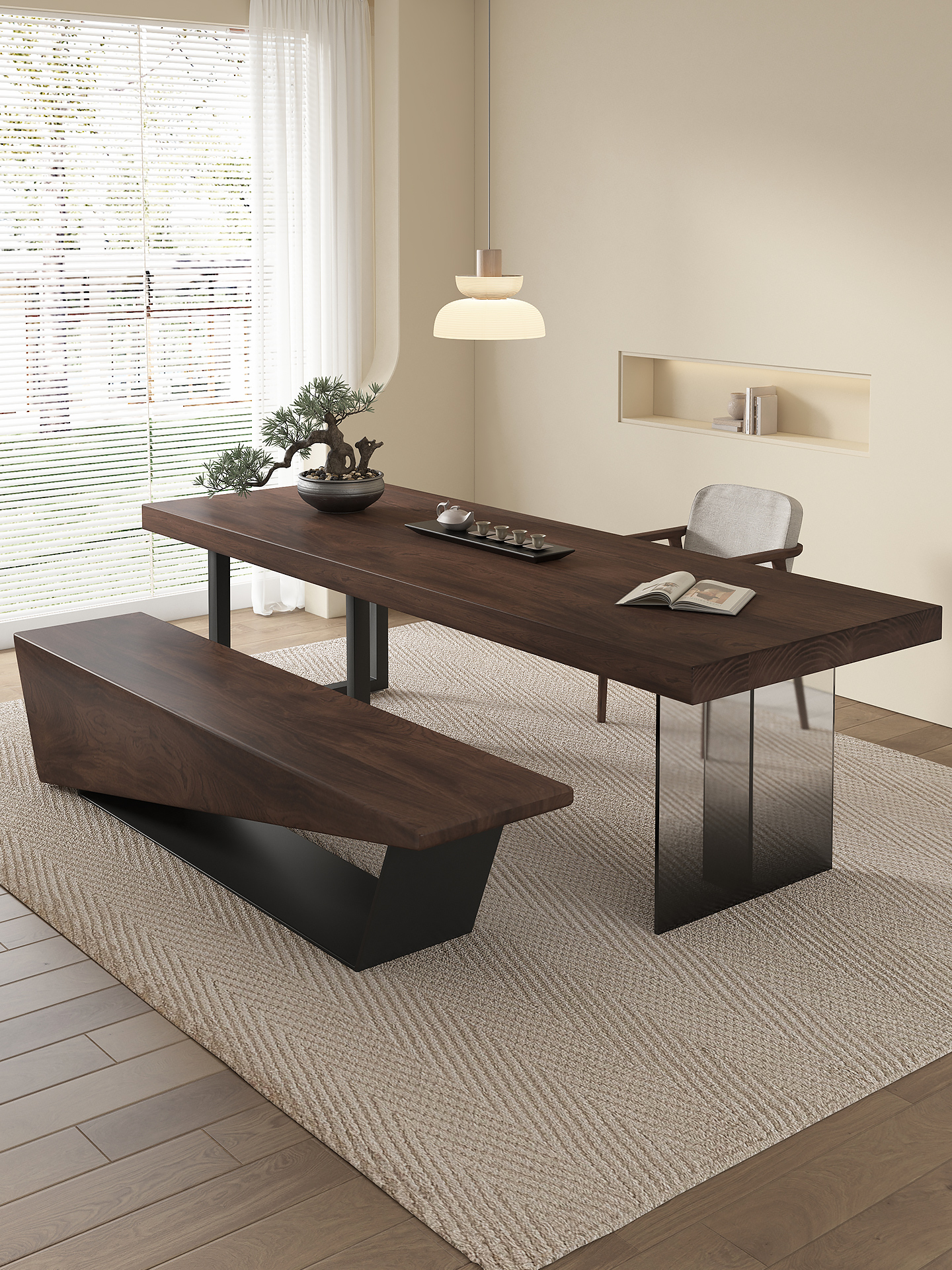 胡桃木色实木茶桌办公室亚克力小型茶台客厅家用茶几桌大板新中式