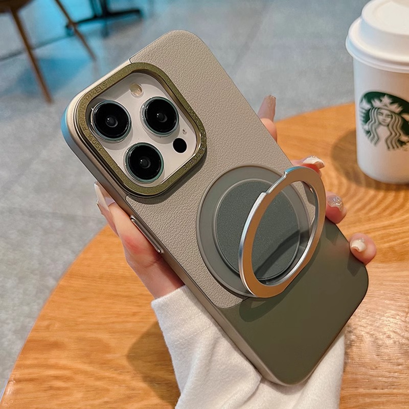 适用苹果15promax手机壳新款iphone14带支架磁吸15plus轻奢高端素皮全包防摔超薄小米13撞色12高级感硬壳11女