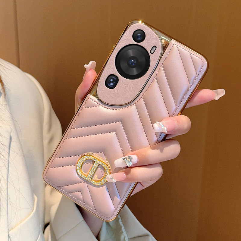 适用于华为p60手机壳女款CD电镀金色包边V纹皮革p60pro高级感pura70个性时尚p60art超薄全包防摔保护套,3C数码配件,手机保护套/壳,淘宝优惠券,粉丝福利购,淘宝优惠卷