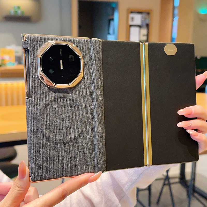 适用华为matext非凡大师手机壳全包双中轴布纹皮套matexts三折叠屏奢华简约个性时尚超薄防摔保护套