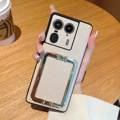 适用于摩托罗拉X50Ultra手机壳蚕丝纹金属方扣支架motoX50ultra个性时尚手机套网红女款超薄全包防摔保护套