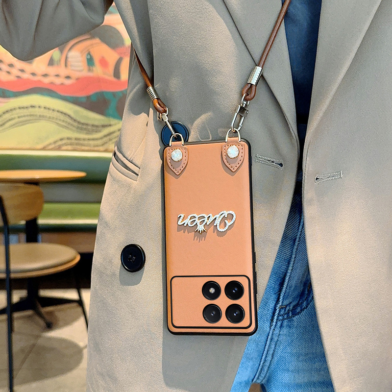 适用于红米k70手机壳高级感棕斜挎挂绳可背带皇冠k70pro个性时尚手机套网红女款k70e超薄全包防摔保护套