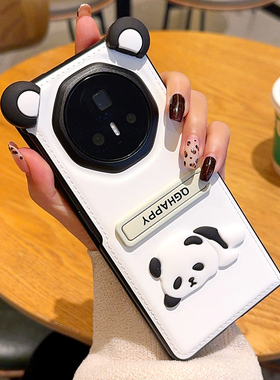 适用于荣耀magicv3手机壳趴趴熊熊猫耳朵白色支架magicvs3折叠屏手机套个性时尚奢华简约全包防摔保护套