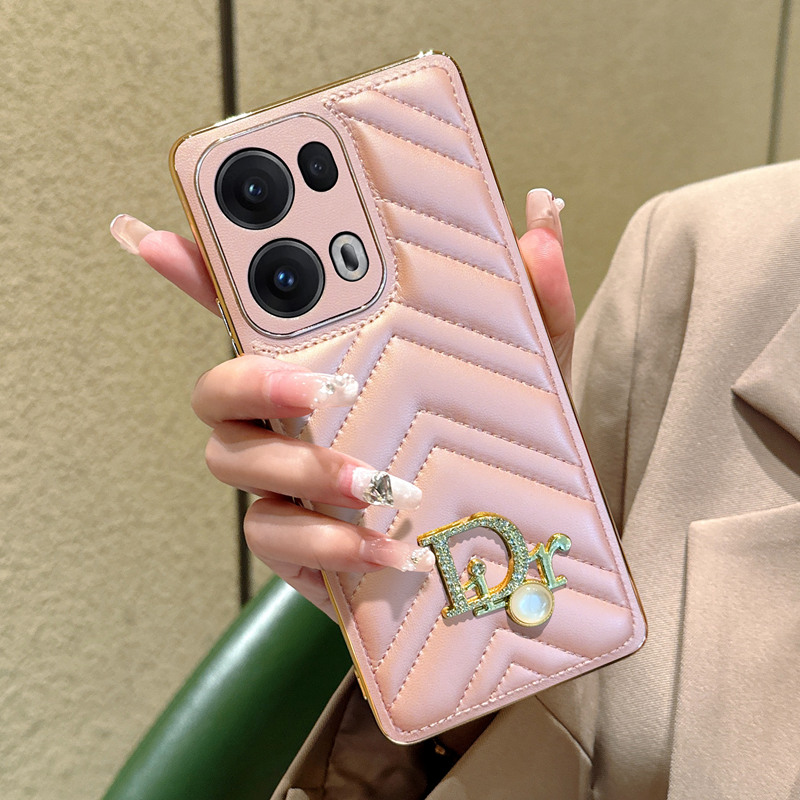 适用于OPPOReno13手机壳DR皮革V纹电镀金色Reno13Pro手机套奢华简约OPPO Reno13个性时尚超薄全包防摔保护套