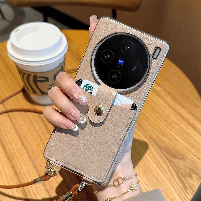 适用于vivoxs100ultra手机壳咖色斜挎卡包vivo x100s网红女款手机套vivox100spro高级新款超
