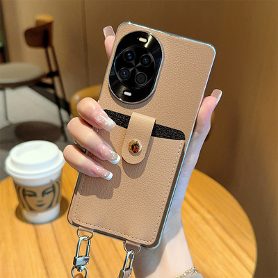 适用华为nova14Pro手机壳斜挎咖色卡包背带挂绳nova14Ultra保护套奢华简约nova14个性时尚超薄全包防摔保护套