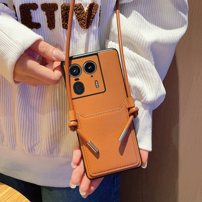 适用于摩托罗拉X50Ultra手机壳高级棕斜挎卡包moto X50 Ultra个性时尚手机套网红女款超薄全包防摔保护套