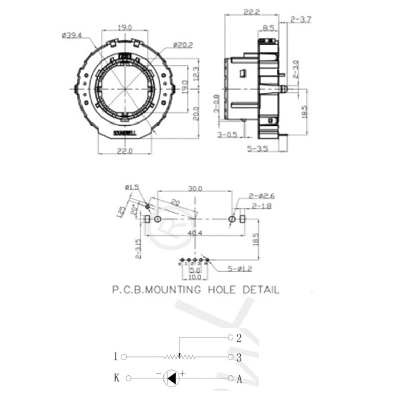 升威 QA3902NJX0B-HA2-20汽车空调EC40 中空轴编码开关 调8档车载