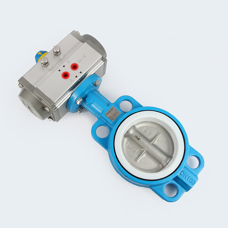 D671F气动对夹四氟蝶阀衬四氟耐酸碱耐腐蚀蝶阀DN50O  80 100 125