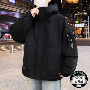 工装羽绒服男款2025新款冬季潮牌痞帅青少年初中高中学生加厚外套